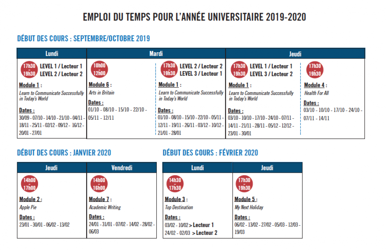 Emploi du temps Fun Flexible Fluid English