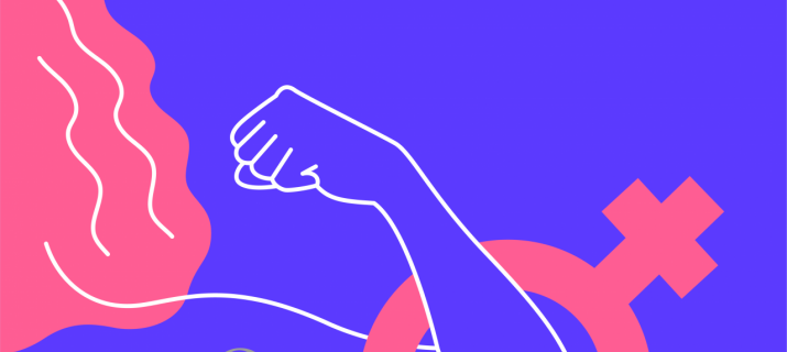 Une silouhette de femme montre ses biceps. "Stand up for women, stand up for science !" est indiqué