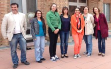 De gauche à droite : Les chercheurs impliqués dans le projet BioExoOS, Franck Cleymand, Solenne Fleutot, Émilie Velot, Vanessa Moby, Elmira Arab-Tehrany, Marthe Rousseau et Véronique Decot.
