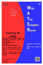 Affiche du concours de poésie en anglais "Write A Tiny Eulogistic Rhyme" qui avait lieu de juin jusque mi-novembre 2016.