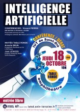 Conférence sur l'Intelligence Artificielle - Jeudi 18 octobre à 19h - Amphithéâtre – IUT de Saint-Dié
