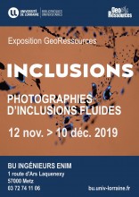 Affiche de l'exposition : "Inclusions : photographies d'inclusions fluides"