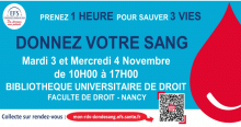 Donnez votre sang à la BU les 3 et 4 novembre 2020