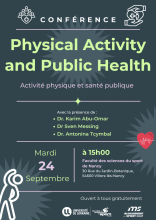 conférence physical activity and public health le 24 septembre 2024 à 15h à l'UFR STAPS de Nancy
