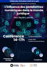 Affiche de la conférence L'influence des plateformes numériques dans le monde juridique