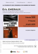 Affiche de la conférence La Poursuite des criminels de guerre en France : rencontre avec le colonel Éric Emeraux
