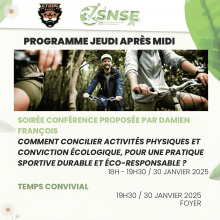 [Conférence] "Comment concilier activités physiques et conviction écologique ? Pour une pratique sportive durable et écoresponsable" (30 janvier - 18h30 à l'UFR STAPS Nancy)