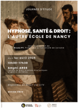 Affiche de la journée d'étude consacrée à l'Hypnose, santé et droit