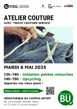 ateleir couture 6 mai 2025 13h-15h Médiathèque ARTEM