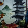 porte ornée d'une peinture de maison japonaise