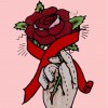 main gantée tenant une rose