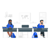 Deux étudiants masqués assis à deux mètres de distance.