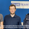 Photo présentant trois personnes. De gauche à droite : Rémi Badonnel, enseignant-chercheur responsable du Pôle Cybersécurité de TELECOM Nancy, Louis Vintier, élève-ingénieur de TELECOM Nancy, Jérôme Tabaries, Chef d’escadron au Centre National de Formation à la Cybersécurité de la Gendarmerie Nationale.