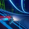 Jeu vidéo avec voiture de course sur un circuit