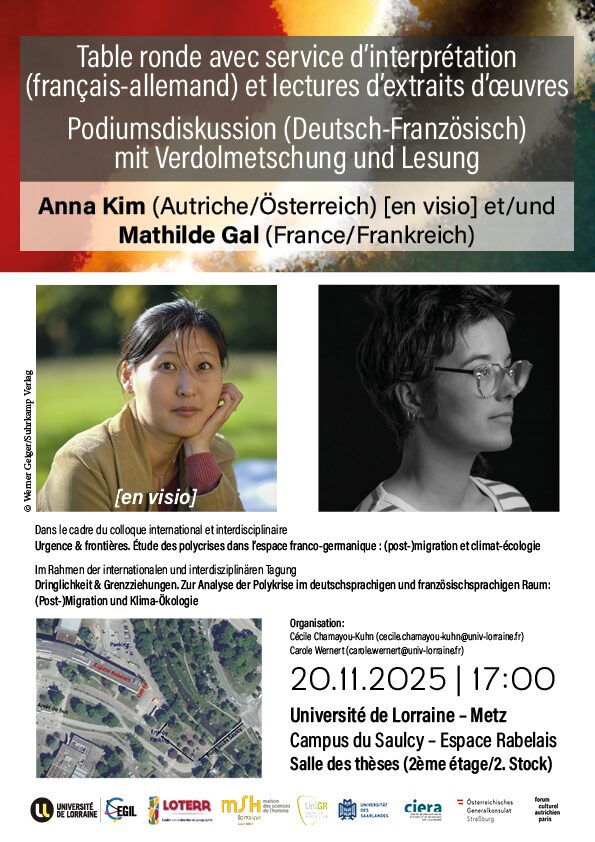 Flyer annonce table ronde lectures Anna Kim Mathilde Gal