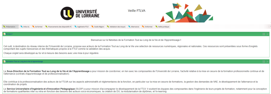 Netvibes Formation Tout au Long de la Vie et Apprentissage - Université de Lorraine